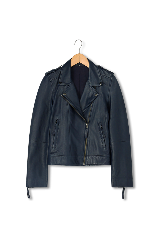 Navy leather biker | midnight blue