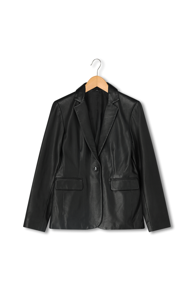 Black leather blazer | black