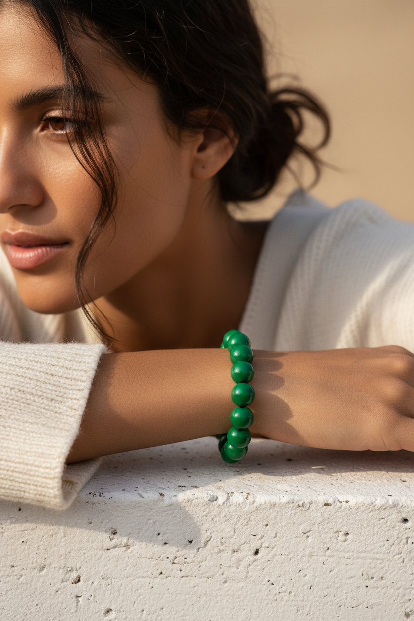 Bracelet Annie — pine green kralenarmband editorial shot