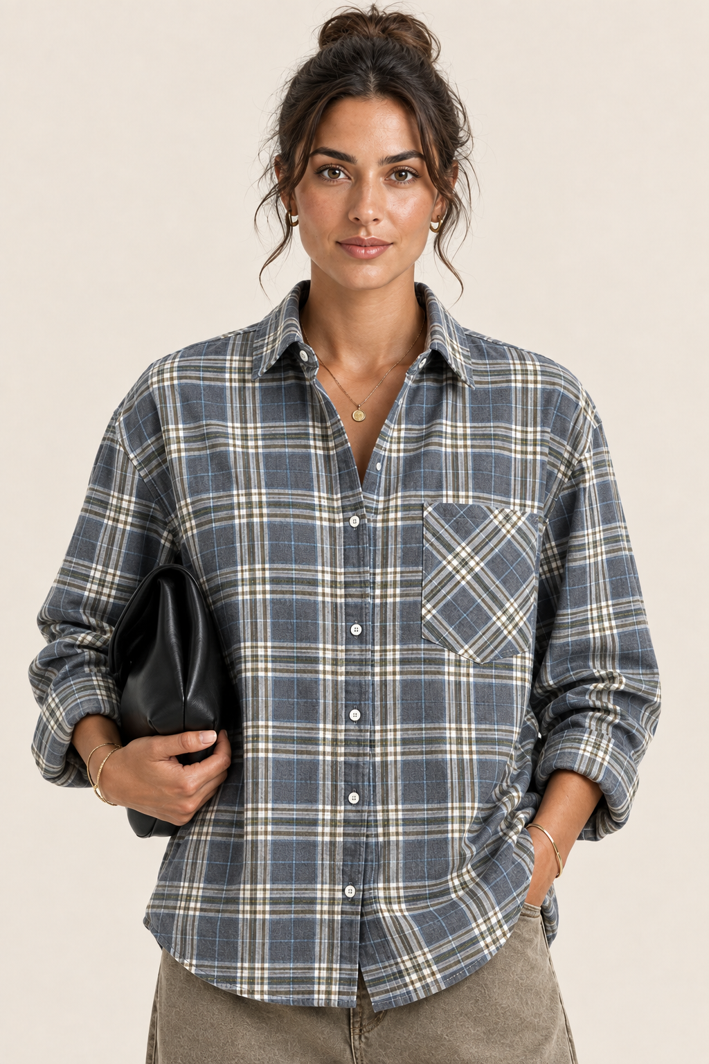Shirt Nienke checks | taupe