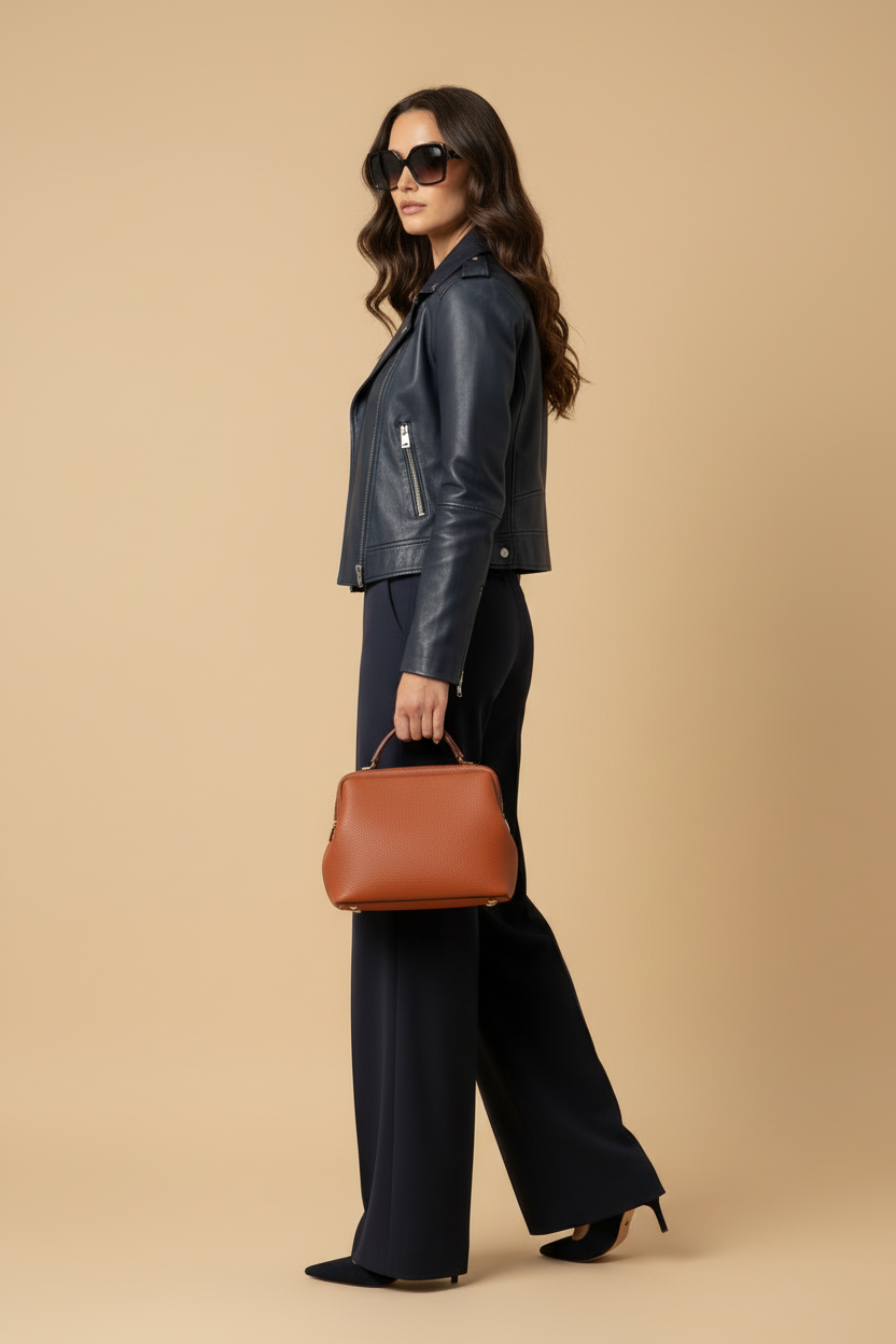 Navy leather biker | midnight blue