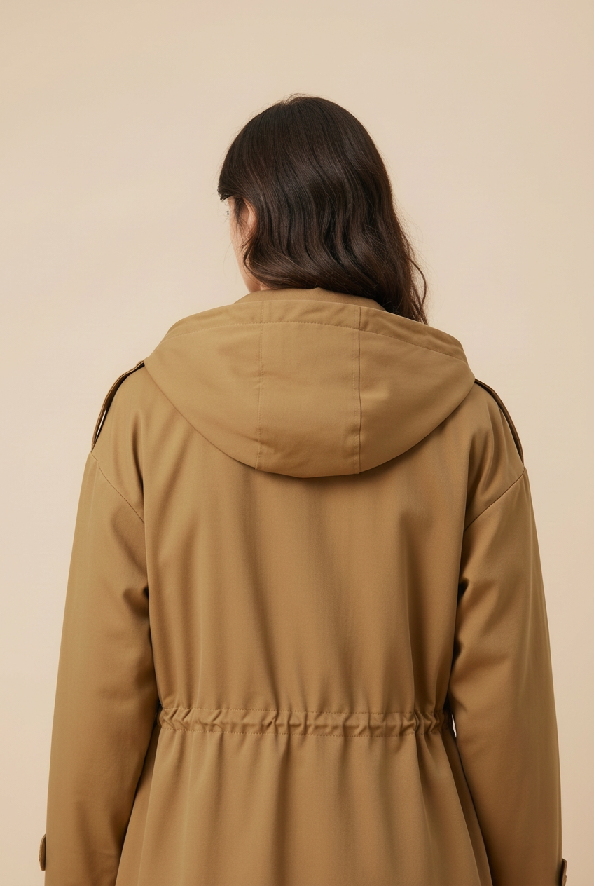 Victorinne trench latte detail achterkant