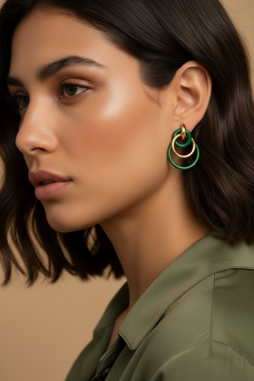 Earrings Judith Moss Pine green editorial