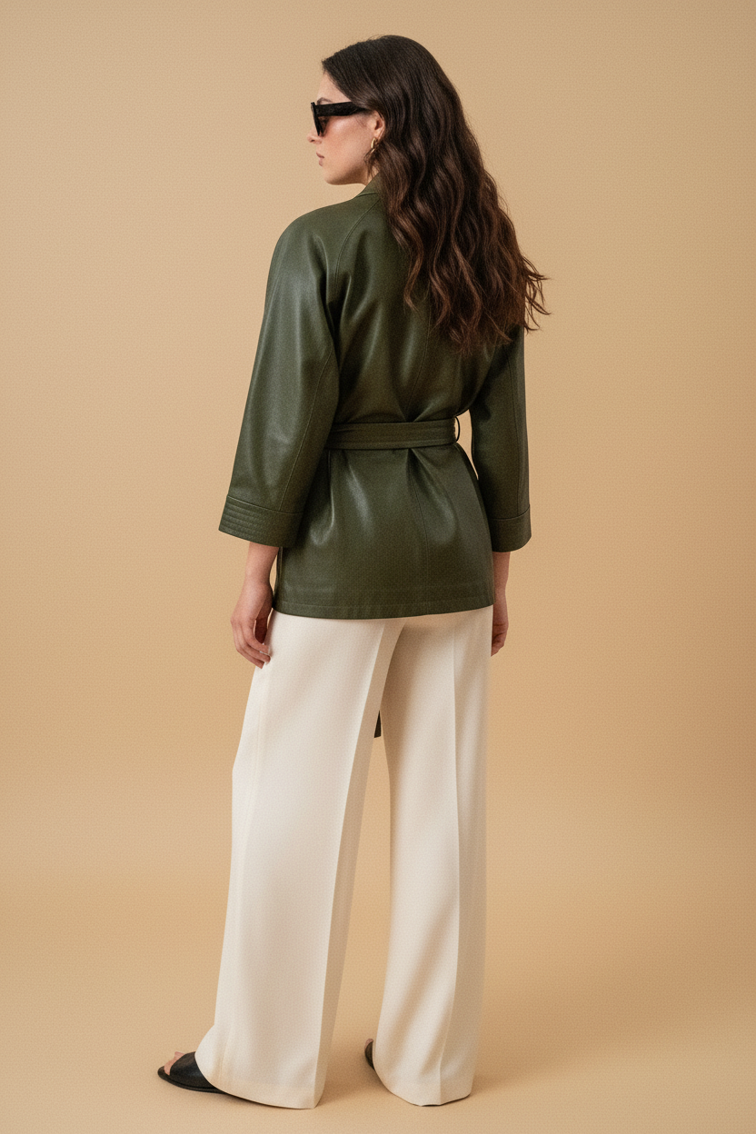 Leather green  kimono | khaki green