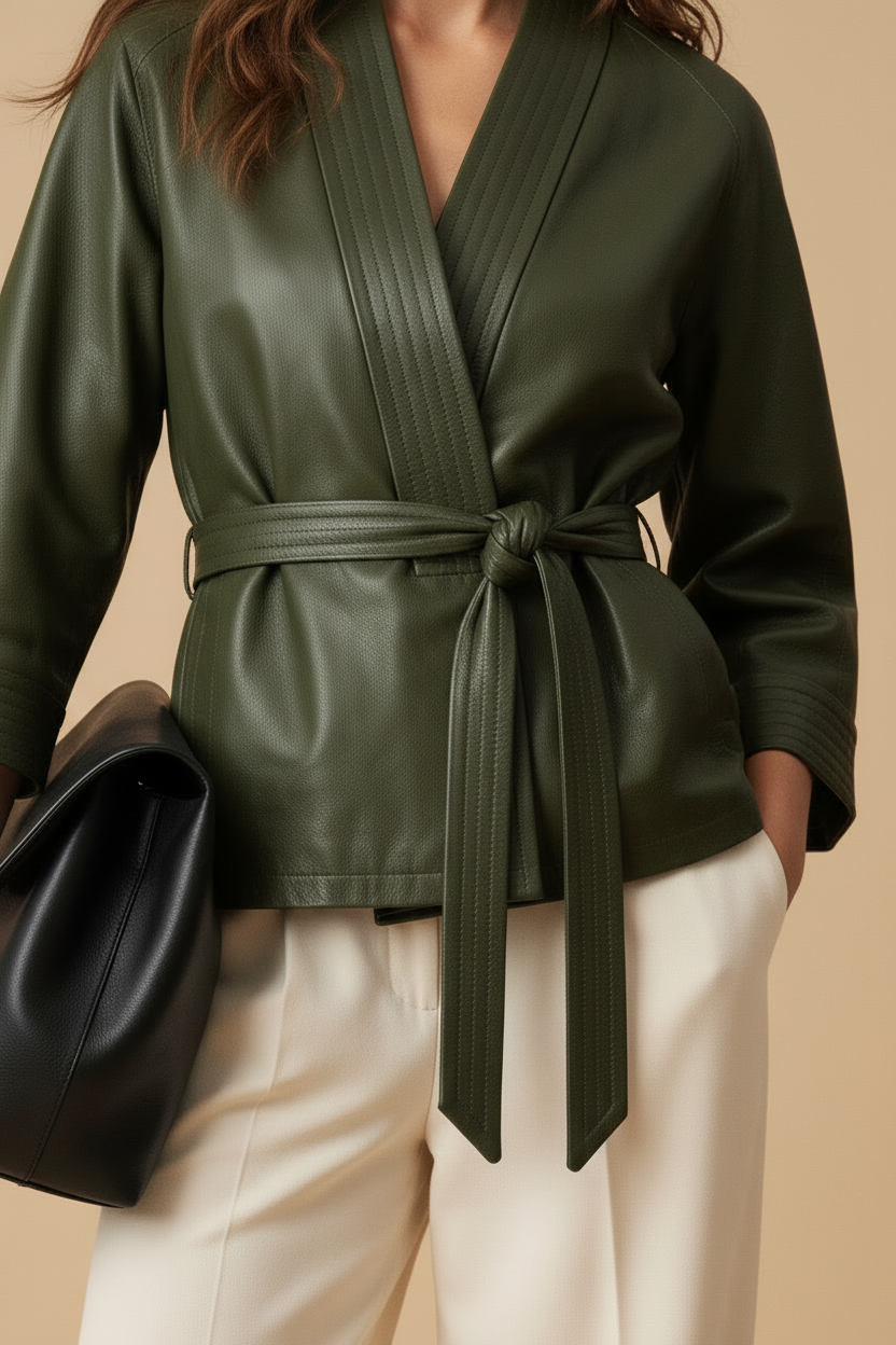 Leather green  kimono | khaki green