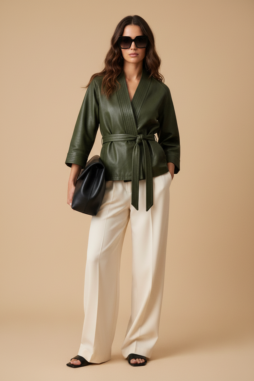 Leather green  kimono | khaki green