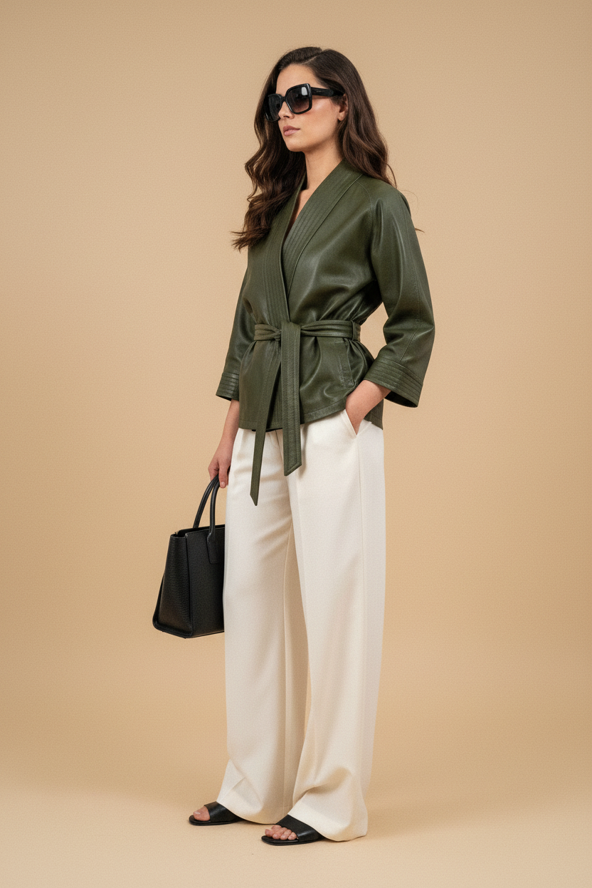 Leather green  kimono | khaki green