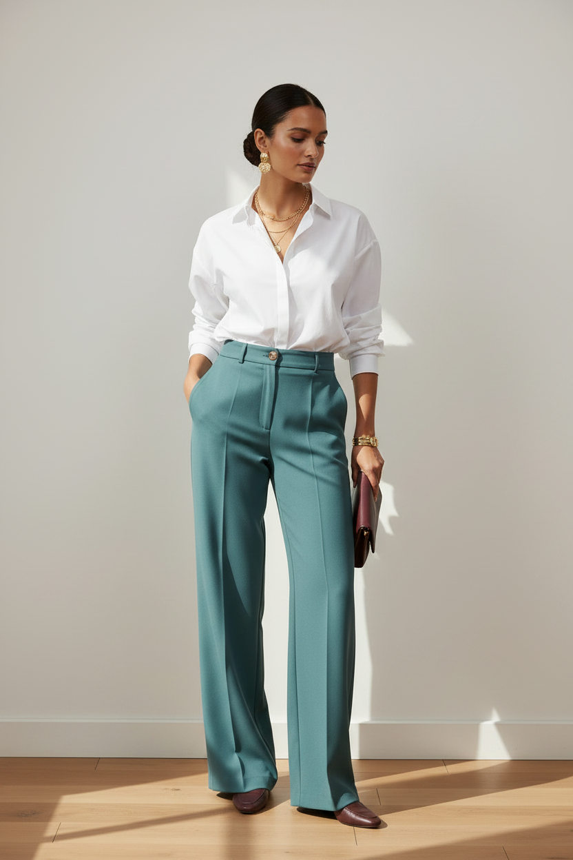 Pants Renée Dark aqua | beige striped