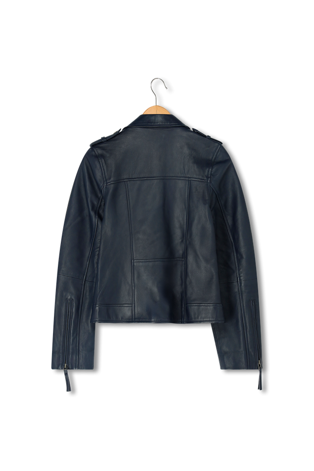 Navy leather biker | midnight blue