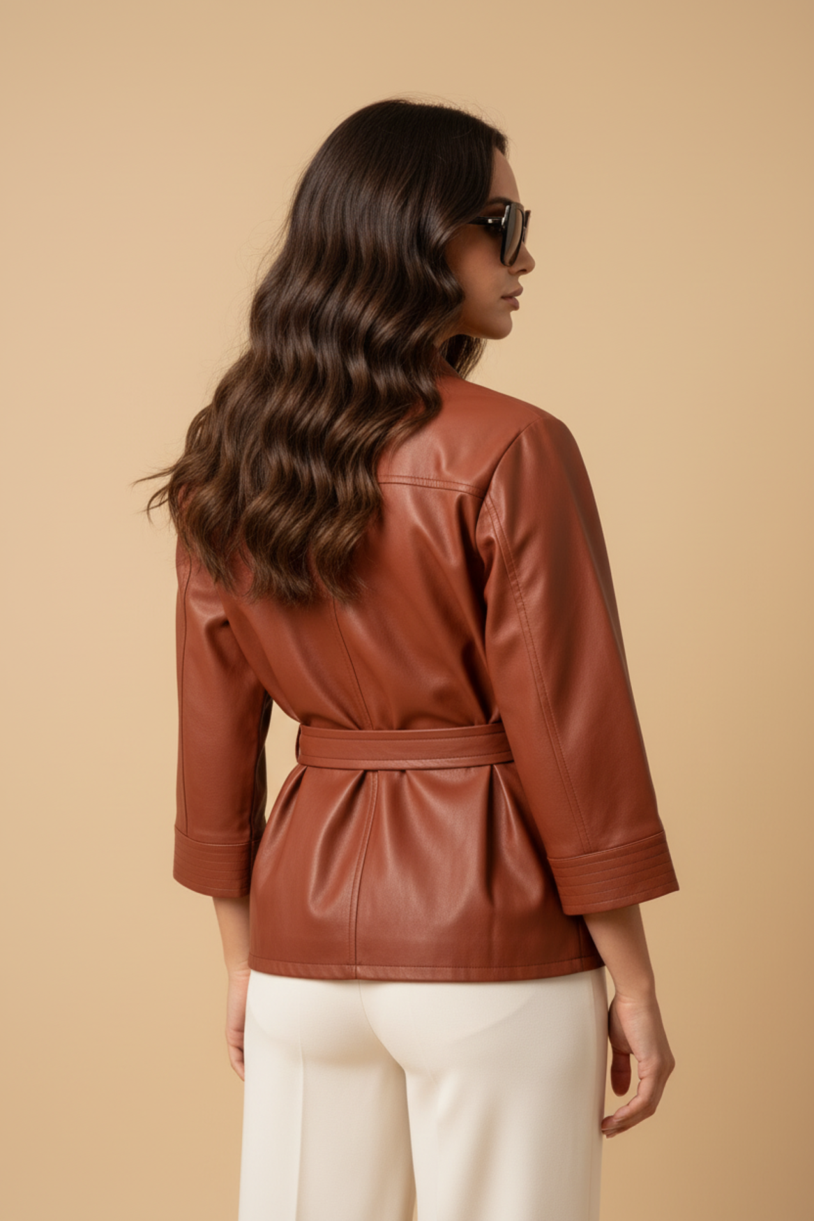 Cognac leather kimono | cognac