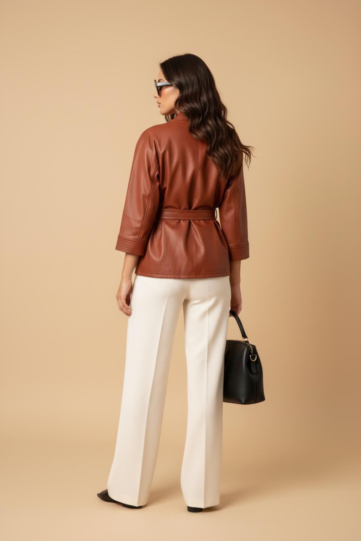 Cognac leather kimono | cognac