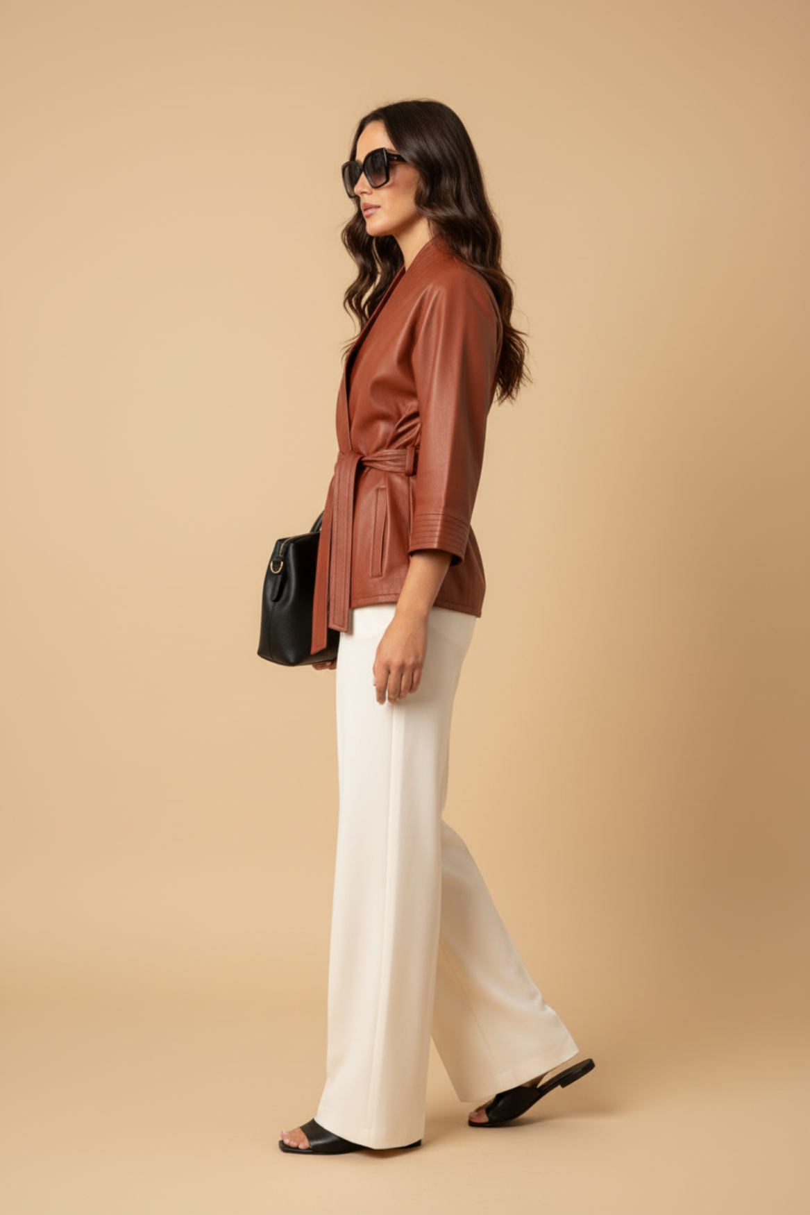 Cognac leather kimono | cognac