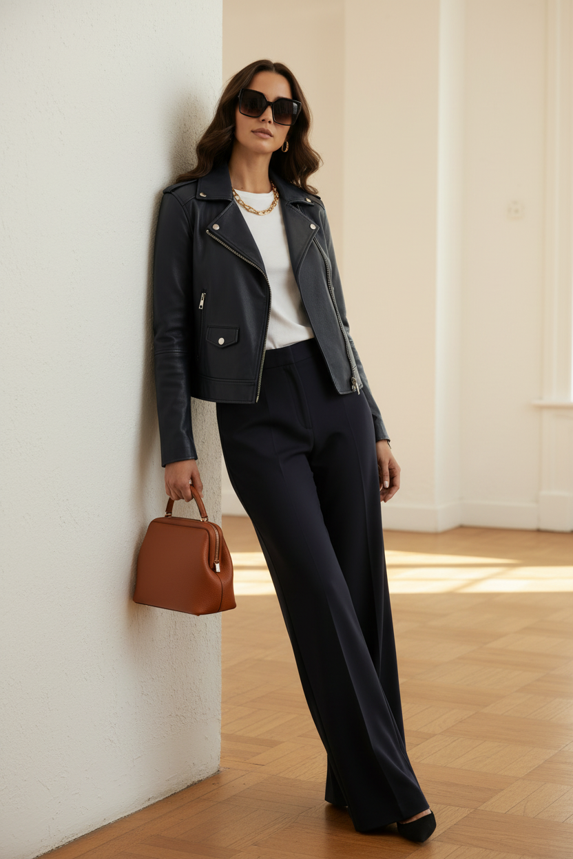 Leather Biker Jacket | Midnight Blue