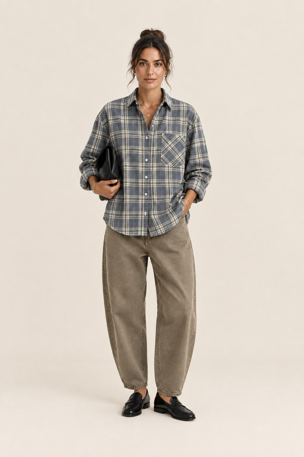 Shirt Nienke checks | taupe