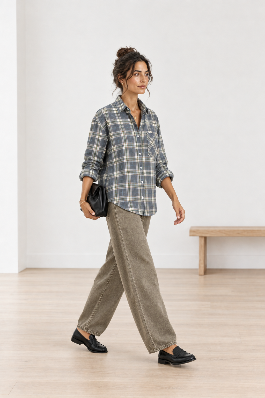 Shirt Nienke checks | taupe