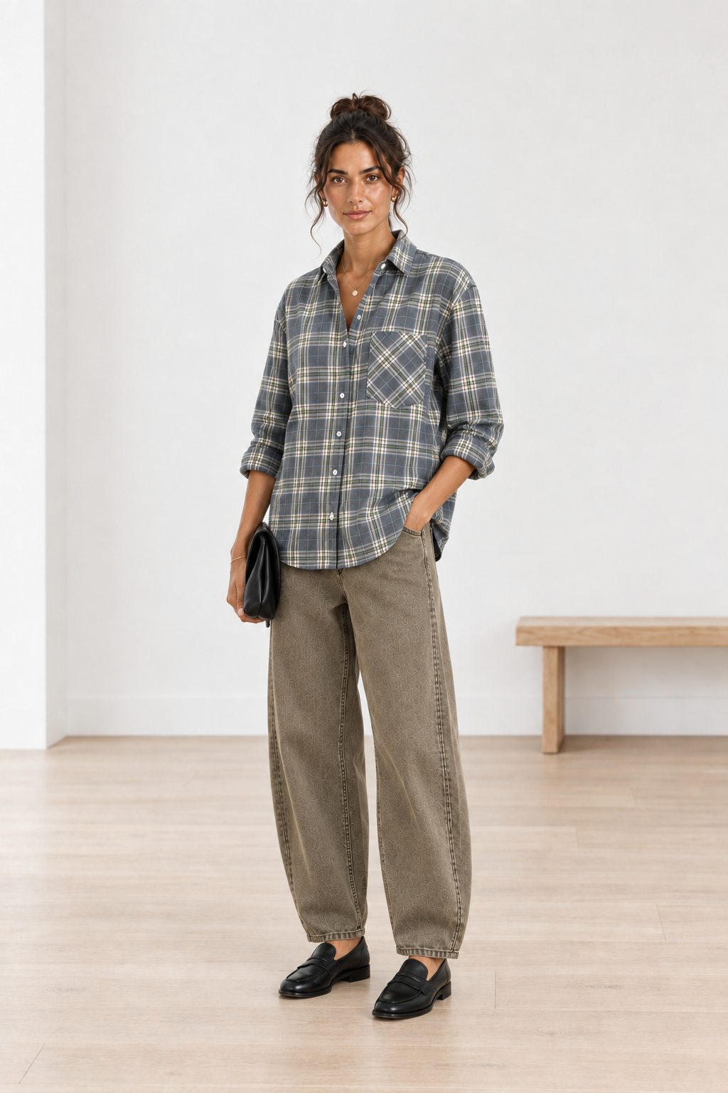 Shirt Nienke checks | taupe