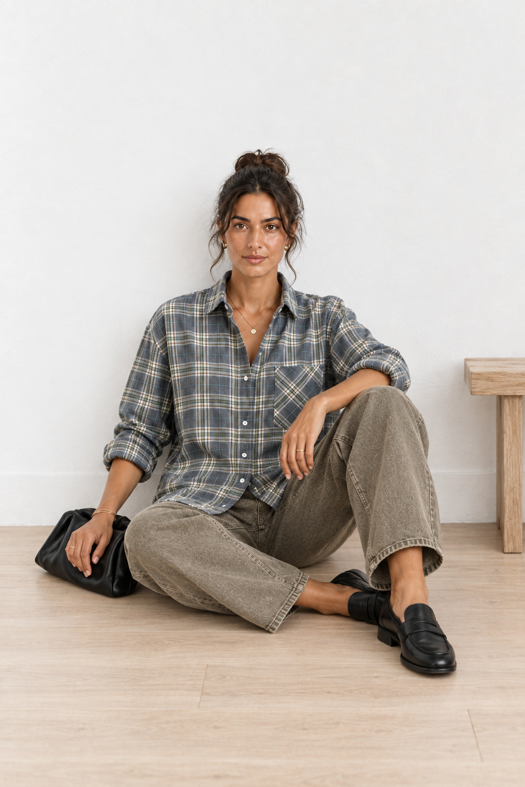 Shirt Nienke checks | taupe