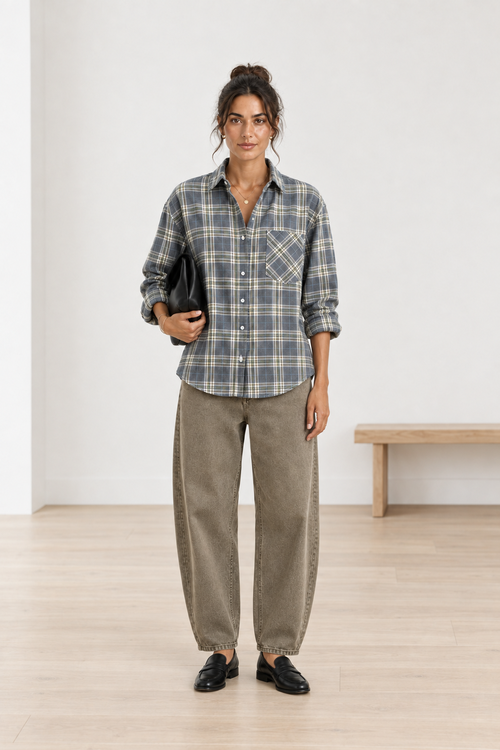 Shirt Nienke checks | taupe