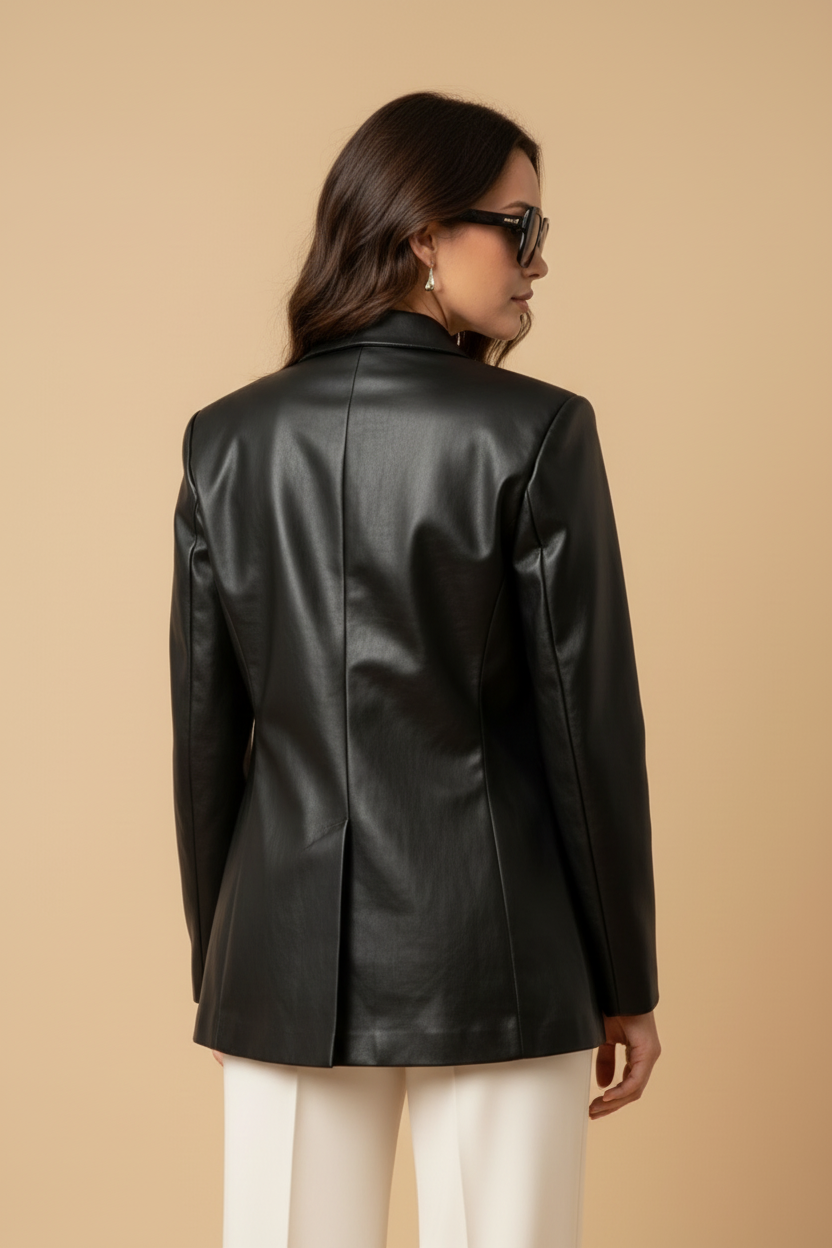 Black leather blazer | black