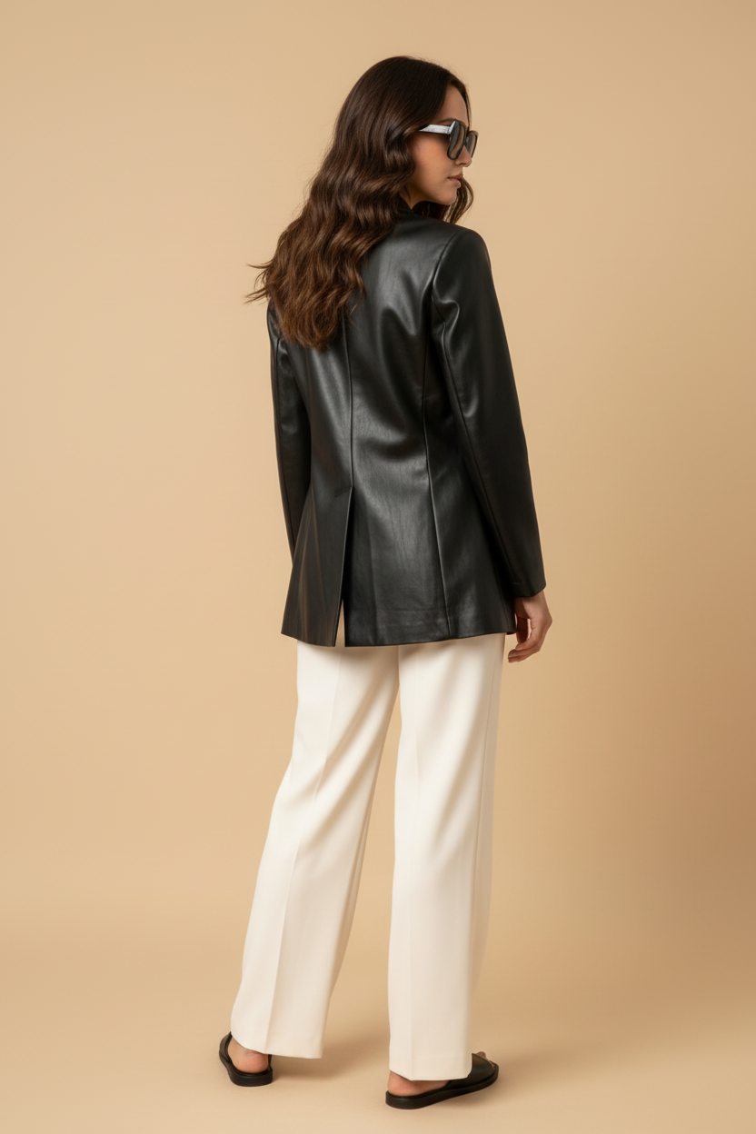 Black leather blazer | black